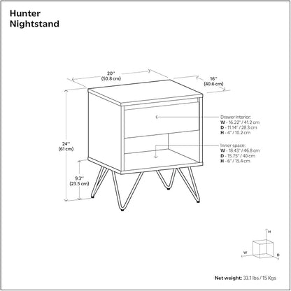 SIMPLIHOME Hunter 20 inch Wide Industrial Nightstand in Oak for the Living Room and Bedroom