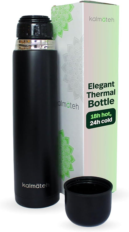 KALMATEH Modern & Elegant Double Walled Vacuum Insulated Stainless Steel Thermo Bottle 1000 ml, Precise Pouring & Heat Retention For Yerba Mate, Coffee, Tea, and Camping