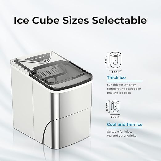Ice Makers Countertop, Self-Cleaning Function, Portable Electric Ice Cube Maker Machine, 9 Bullet Ice Ready in 6 Mins, 26lbs 24Hrs with Ice Bags and Ice Scoop Basket for Home Bar Camping RV(Silver)