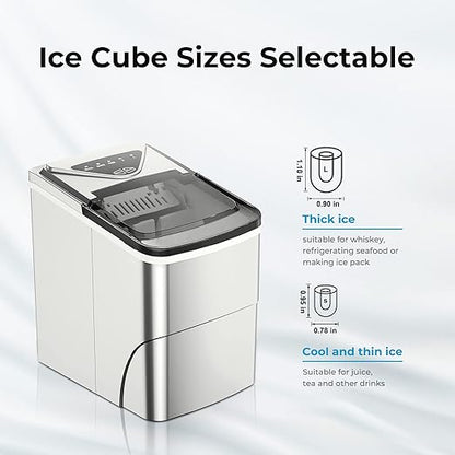 Ice Makers Countertop, Self-Cleaning Function, Portable Electric Ice Cube Maker Machine, 9 Bullet Ice Ready in 6 Mins, 26lbs 24Hrs with Ice Bags and Ice Scoop Basket for Home Bar Camping RV(Silver)