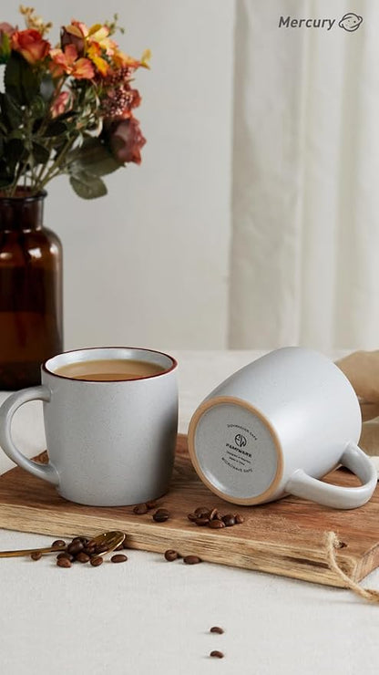 famiware Mercury Coffee Mugs 13 oz, Coffee Mugs Set of 4 with Handle, Cups for Latte, Hot Tea, Cappuccino, Mocha, Cocoa, Light Grey