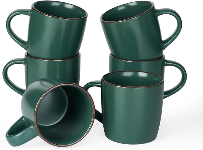 famiware Mercury Coffee Mugs 13 oz, Coffee Mugs Set of 6 with Handle, Cups for Latte, Hot Tea, Cappuccino, Mocha, Cocoa, Dark Green