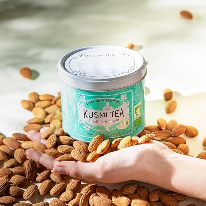 Kusmi Tea - Almond Rooibos - Organic Blend of Rooibos Tea & Almond Flavor - Caffeine Free Herbal Tea - Loose Leaf Tea - Tin Box of 3.5 oz - Quantity for about 50 cups