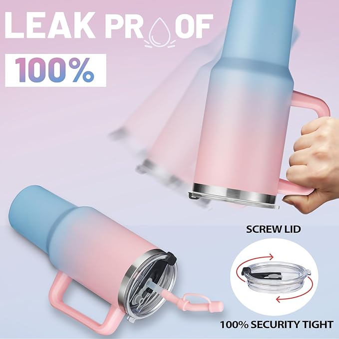 40oz Tumbler Cups with Lid and Straw - Travel Mugs Insulated for Hot and Cold Drinks, Hydro Thermal Coffee Jug Fits in Car Cup Holder, Metal Water Bottle for Women Men