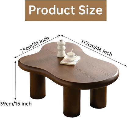 Brown Cloud Coffee Table Modern Irregular Coffee Table Unique Asymmetrical Coffee Tables with 4 Legs for Living Room Farmhouse (G, 46")