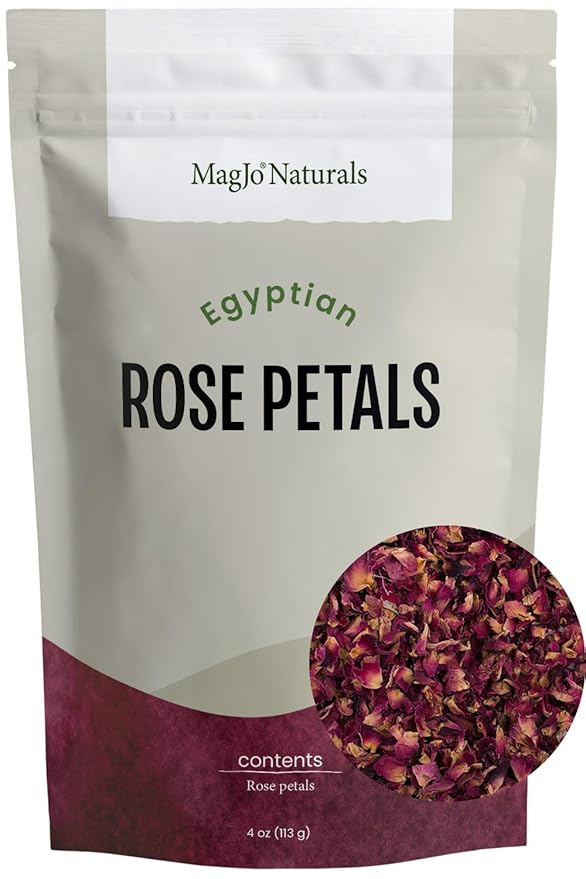 MagJo Naturals Red Rose Petals, Dried, Culinary Grade A, Harvested from Faiyum Oasis in Egypt (4 oz)