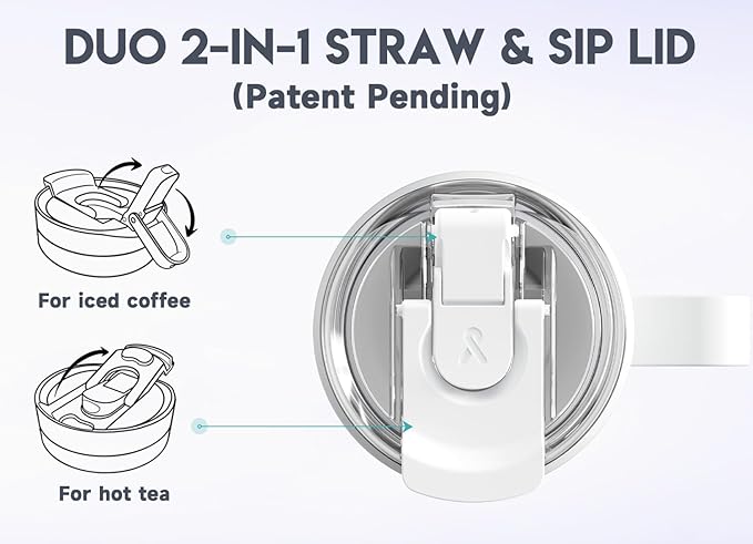 Meoky 40oz Tumbler with Handle, Stainless Steel Travel Mug with 2-in-1 Straw and Sip Lid, Vacuum Insulated Coffee Mug, 100% Leak Proof, Keeps Cold for 34 Hours or Hot for 10 Hours (Azure)