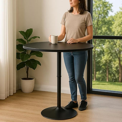 Magshion 31" Round Bar Table Height Adjustable 26"-35" Pub Table with Enlarged Base for Living Room Patio Bistro Café, Black