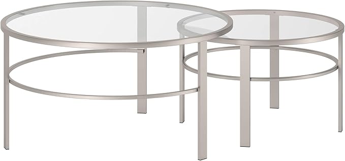 Henn&Hart Round Nested Coffee Table in Satin Nickel, Modern coffee tables for living room, studio apartment essentials, 36" Wide