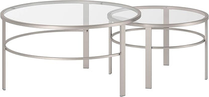 Henn&Hart Round Nested Coffee Table in Satin Nickel, Modern coffee tables for living room, studio apartment essentials, 36" Wide