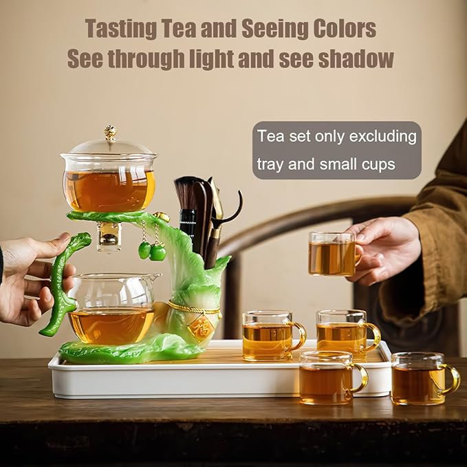 Magnetic Glass Tea Pot, Lazy Kungfu Tea Set, Sturdy High Borosilicate Glass TeaPot, Semi Automatic Drip TeaPot, Magnetic Rotation Heat Resistant Teapot, Suitable for home/office Reception