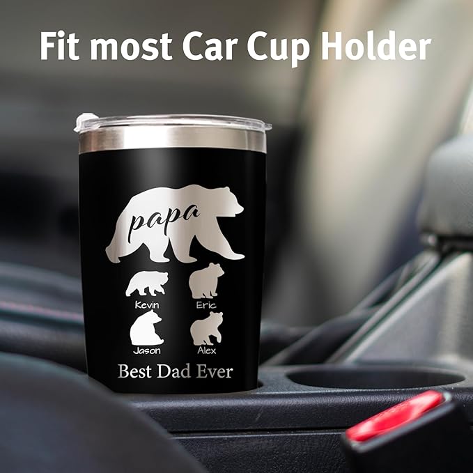 Personalized Tumbler with Mama Bear - Custom Coffee Mug Cup 20 Oz with Lid - Customized Christmas Gifts for Dad Mom - Birthday Gifts for Dad Mom (Mama/Papa-Bear)