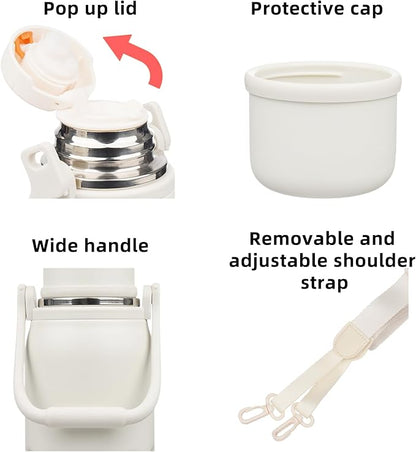 BJPKPK Insulated Water Bottle Leak Proof 27oz Stainless Steel Water Bottles with Handle and Lid Travel Metal Thermal Flask,Beige