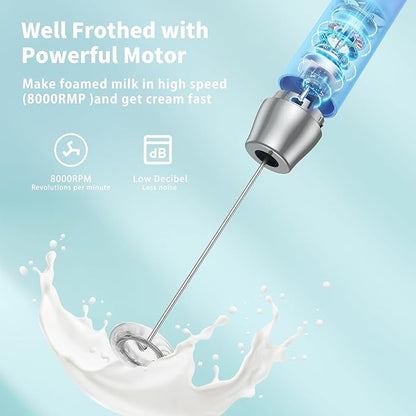 Maestri House Rechargeable Milk Frother with Stand, LunaFro Handheld Electric Foam Maker Waterproof Detachable Stainless Steel Whisk Drink Mixer Foamer for Lattes, Cappuccino