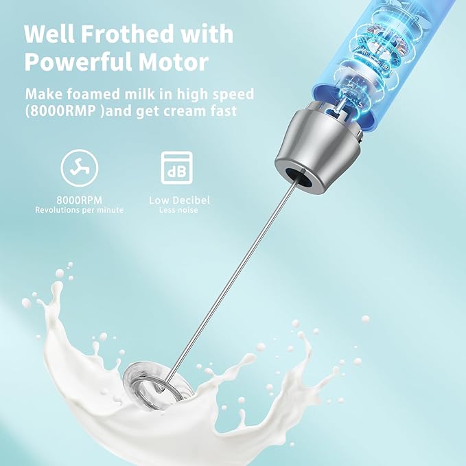 Maestri House Rechargeable Milk Frother with Stand, LunaFro Handheld Electric Foam Maker Waterproof Detachable Stainless Steel Whisk Drink Mixer Foamer for Lattes, Cappuccino