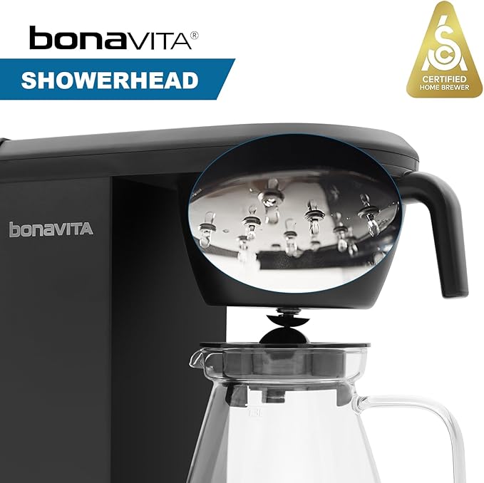 Bonavita Enthusiast 8 Cup Drip Coffee Brewer, Pour Over, SCA Certified Coffee Machine with Glass Carafe, Stainless Steel Panel, Removable Reservoir