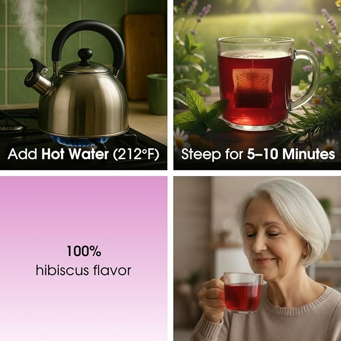 TeaDreamTea Hibiscus Tea Bags | 50 Bleach-Free Tea Bags | Caffeine Free | Dried Hibiscus Flowers | Hibiscus Flower Tea | Dried Flower Tea | Brew Hot or Iced |Herbal Hibiscus Tea
