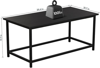 SAYGOER Black Coffee Table Simple Modern Rectangular Center Table Open Space Minimalist for Living Room Home Office Industrial Cocktail Tables, Easy Assembly, 39.37 x 19.69 x 17.72