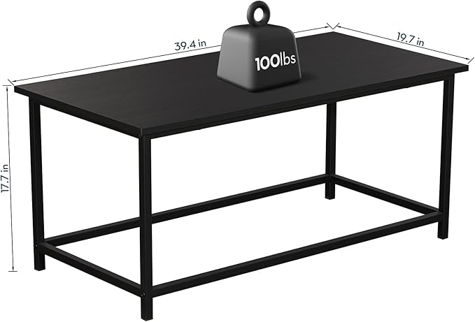 SAYGOER Black Coffee Table Simple Modern Rectangular Center Table Open Space Minimalist for Living Room Home Office Industrial Cocktail Tables, Easy Assembly, 39.37 x 19.69 x 17.72