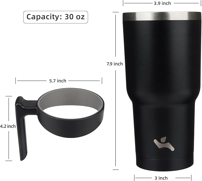 30 oz Tumbler with Handle and 2 Straw 2 Lid, Insulated Water Bottle Stainless Steel Vacuum Cup Reusable Travel Mug,Black