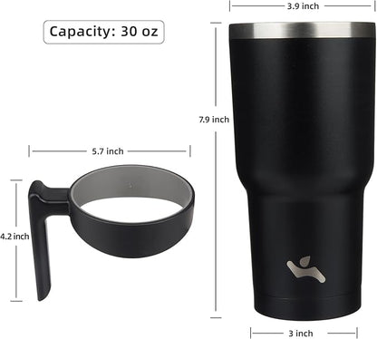 30 oz Tumbler with Handle and 2 Straw 2 Lid, Insulated Water Bottle Stainless Steel Vacuum Cup Reusable Travel Mug,Black