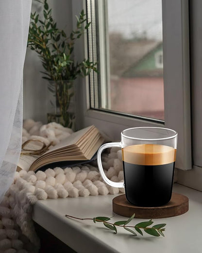 LUXU Glass Coffee Mugs(Set of 4)-17 oz,Clear Beer Mugs,Glass Tea Cups with Comfortable Handle,Lead-free Drinking Glasses,Perfect for Latte,Espresso,Juice,Water,Milk or Hot and Cold Beverage