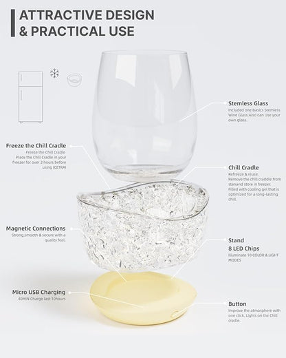 Wine Chiller for Glass Stemless Wine Glass Chiller Keeps Your Glasses of Vino Cold 10 Color Light Modes Separable Wine Essentials Accessories (ORANGE)