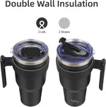 Load image into Gallery viewer, 30 oz Tumbler with Handle and 2 Straw 2 Lid, Insulated Water Bottle Stainless Steel Vacuum Cup Reusable Travel Mug,Black
