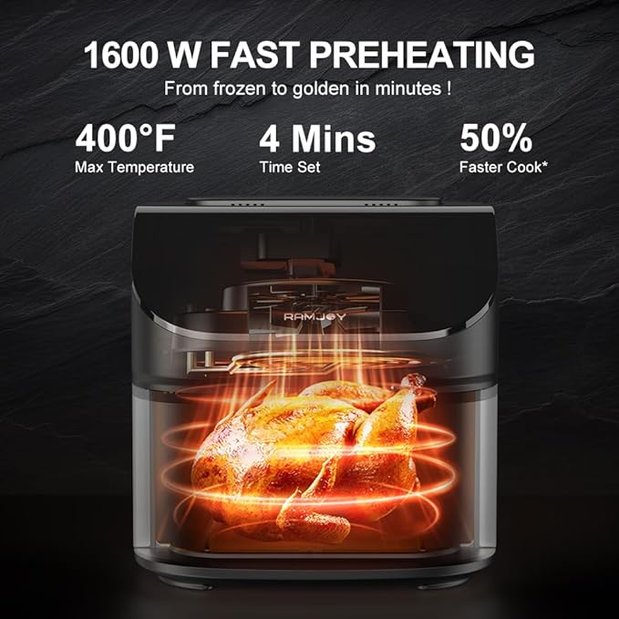 Air Fryer 6.8 Quarts, 10-in-1 Functions, Air Fry, Roast, Bake, Broil, Dehydrate, Large & Compact Air Fryers, Nonstick & Dishwasher-Safe Airfryer Basket, Stainless Steel Air Fryer, Easy to Use