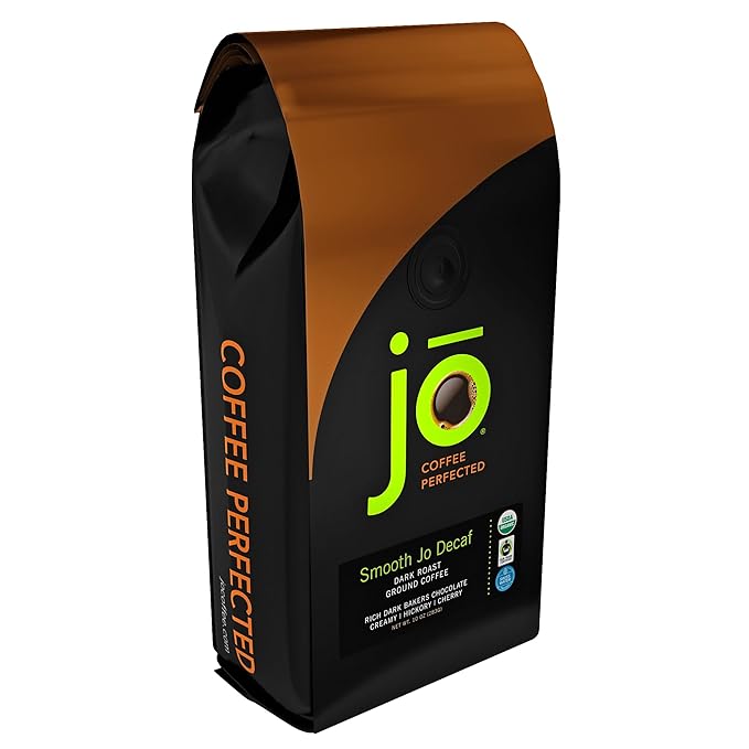 SMOOTH JO DECAF: 10 oz. Organic Dark French Roast Ground Coffee, Swiss Water Process, Rich Creamy Fair Trade Certified, 100% Arabica Coffee, Certified Organic, Gluten & Chemical Free by Jo Coffee®