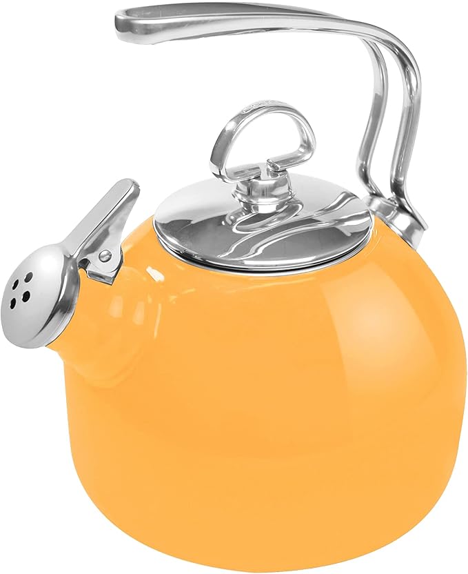 Chantal Classic Teakettle, 1.8 QT, Enamel On Steel, 2-Tone Harmonica Whistle, Rapid Boil and Even Heating (Marigold)