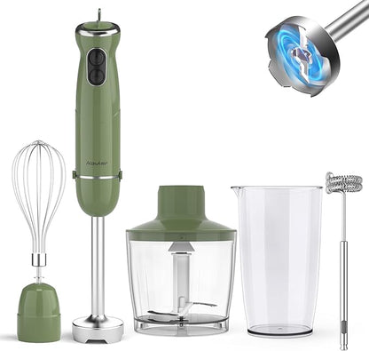 Immersion Blender Handheld 5 in 1 Hand Blender, 1000W Hand Mixer Stick, BPA-Free 12 Speed Handheld Blender with Mixing Beaker, Chopper, Whisk and Milk Frother for Soup, Smoothies, Sauce, Baby Food