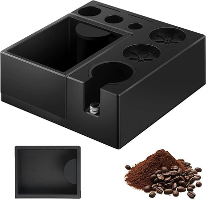 PUSEE Espresso Knock Box & Tamp Station, 9 in 1 Espresso Organizer, Fit 51,54,58MM Tamper, Distributor, Portafilter & Puck Screen Accessories, Detachable Knock Box