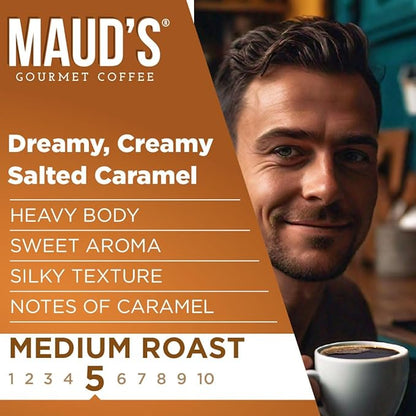Maud's Salted Caramel Flavored Coffee Pods, 200 ct, Medium Roast Flavored Coffee in Recyclable Single Serve Pods – 100% Arabica Beans, Compatible with Keurig K Cups Maker
