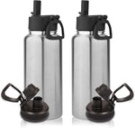 Load image into Gallery viewer, Volhoply 32 oz Water Bottles Bulk 2 Pack with Straw Lid &amp; Spout Lid,Insulated Sports Water Bottle,Double Wall Vacuum Stainless Steel Cups,Leakproof Wide Mouth Metal Flask for Travel(Silver,2)
