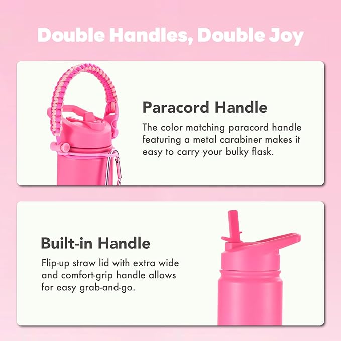 mininoo Insulated Stainless Steel Water Bottle with Straw and Lid for Sports, 24 oz, Sweet Peach