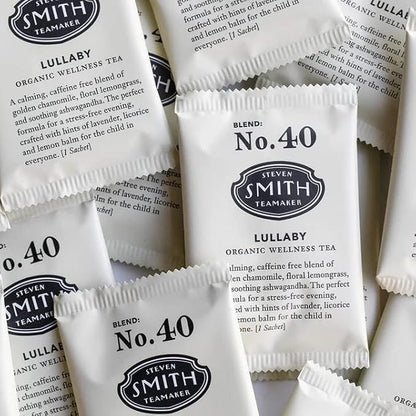 Steven Smith Teamaker Lullaby No. 40, Chamomile, Lemongrass, Lavender, Ashwagandha, Caffeine-Free, Organic Relaxing & Bedtime Wellness, Sugar-Free, Herbal Tea Bags, 100 Sachets, 0.95oz each