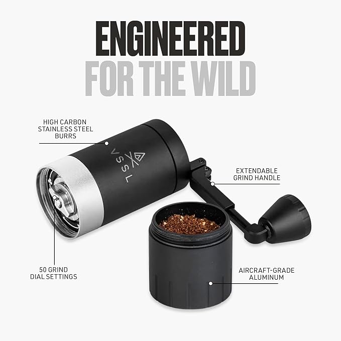 Java G45 Manual Coffee Grinder | Coffee for Camping | Bean Grinder | Travel Pour Over | Stainless Steel Conical Burr | ~ 45 Gram Capacity | Extendable Grind Handle | 50 Grind Settings | Black