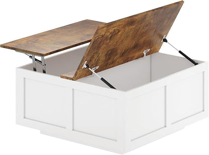 Lift Top Coffee Table with Storage, 31.5" Square White Coffee Table with Large Hidden Storage, Wood Living Room Table Center Table for Living Room Dining Reception Room