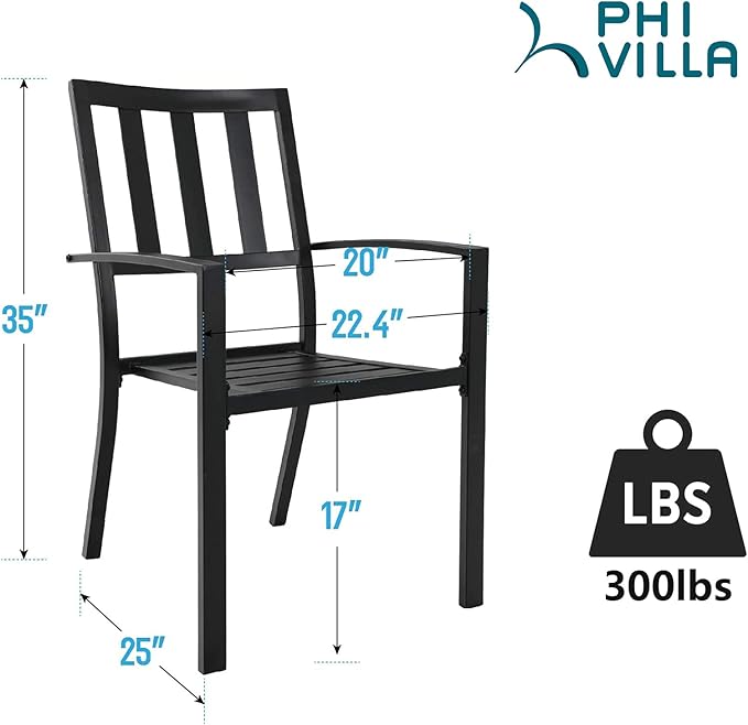 PHI VILLA 2 Pcs Patio Metal Dining Chairs, Outdoor Wroght Iron Seating Dining Chairs, Stackable Bistro Chair for Garden, Backyard, Lawn, Supports 300 lbs