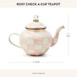 Load image into Gallery viewer, MACKENZIE-CHILDS Enamel Teapot, Cute Small Teapot with Lid, 4-Cup Capacity, Pink-and-White Rosy Check