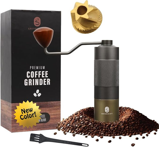 Premium Manual Burr Coffee Grinder - Hand Coffee Grinder with Titanium-Plated Stainless Steel Burr Mill; Extra-Fine to Coarse Coffee & Espresso Hand Grinder for Drip, French Press, Moka by GRINDCRAFT