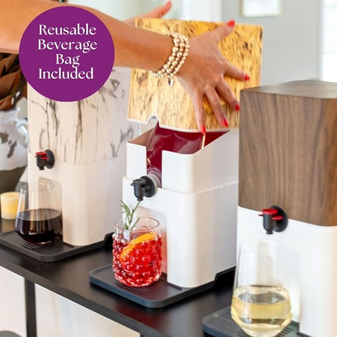 Bebly Box Drink Dispenser and Wine Dispenser | Marble Design | Insulated - No Sweating - No Watered Down Drinks - Simple - Stylish - Mess Free Beverage Dispenser | Includes Freezable, Reusable 3L Bag