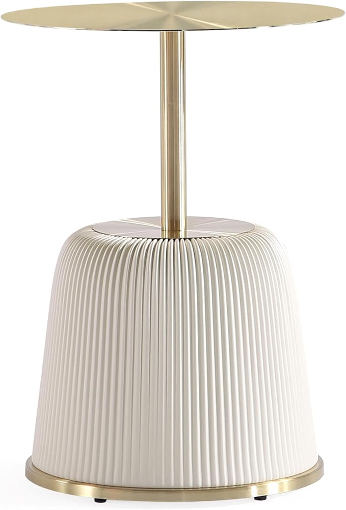 Manhattan Comfort Modern Anderson Coffee Table, 1.0 & 2.0 End Table, Upholstered in Cream Leatherette with Ceramic Faux Tabletop and Gold Metal Tabletop- Set of 3