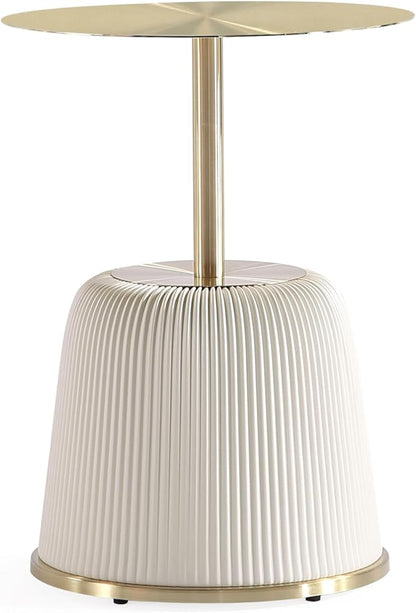 Manhattan Comfort Modern Anderson Coffee Table, 1.0 & 2.0 End Table, Upholstered in Cream Leatherette with Ceramic Faux Tabletop and Gold Metal Tabletop- Set of 3