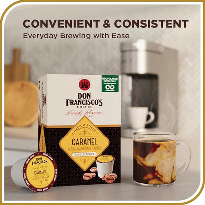 Don Francisco's Caramel Flavored Coffee - 72 K-Cup Compatible Single-Serve Pods - 100% Arabica - Rich Buttery Flavor with Sweet Finish - Compatible with Keurig Brewers