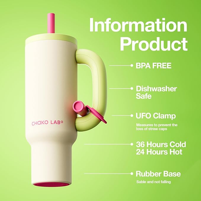 BaWang Insulated Stainless Steel Tumbler | Tumbler with Handle and Straw 33oz | Cup Holder Friendly for Travel | Leakproof Water Bottle | BPA-Free | Cerratic liner| green