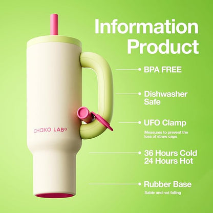 BaWang Insulated Stainless Steel Tumbler | Tumbler with Handle and Straw 33oz | Cup Holder Friendly for Travel | Leakproof Water Bottle | BPA-Free | Cerratic liner| green