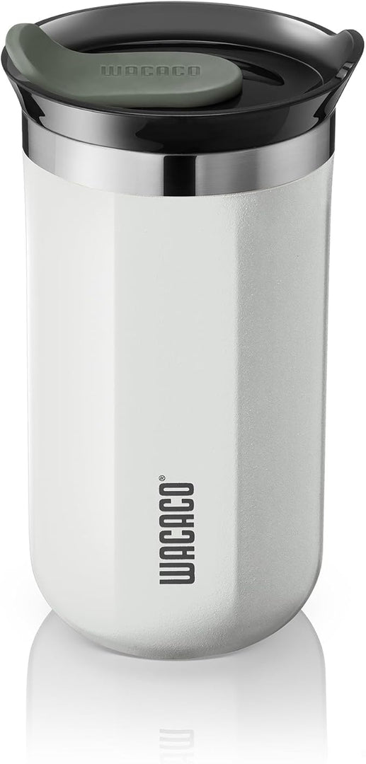 WACACO Octaroma Lungo Vacuum Insulated Coffee Mug, Double-wall Stainless Steel Travel Tumbler With Drinking Lid, 10 fl oz(300ml), Ceramic White