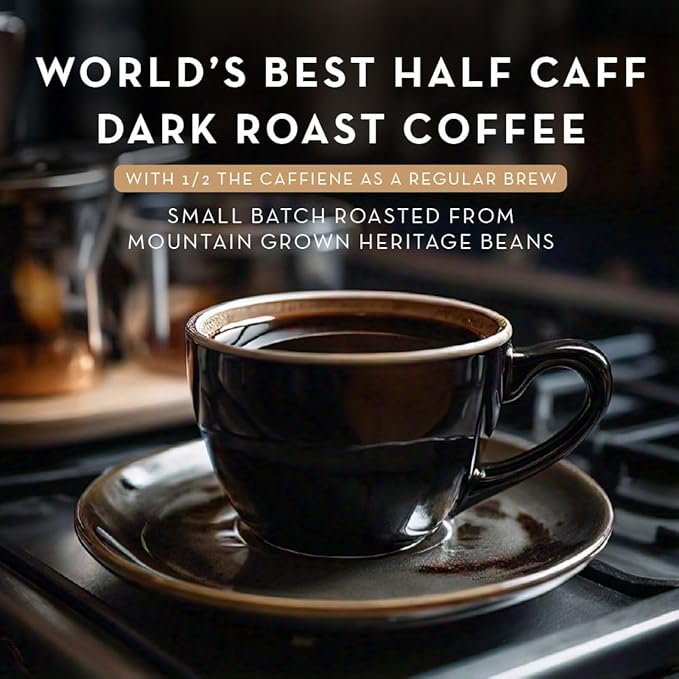 World's Best Half Caff Dark Roast Coffee Pods, 100 ct, Recyclable Single Serve Pods – 100% Arabica Coffee, Compatible with Keurig K Cups Maker